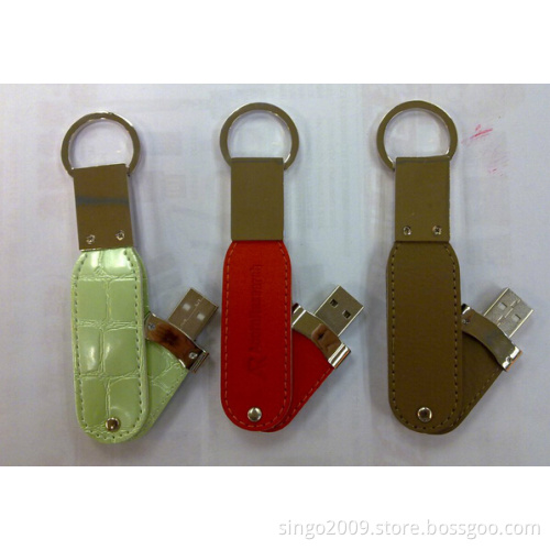 Paypal Accept, Brown Leather USB Drive with Keychain